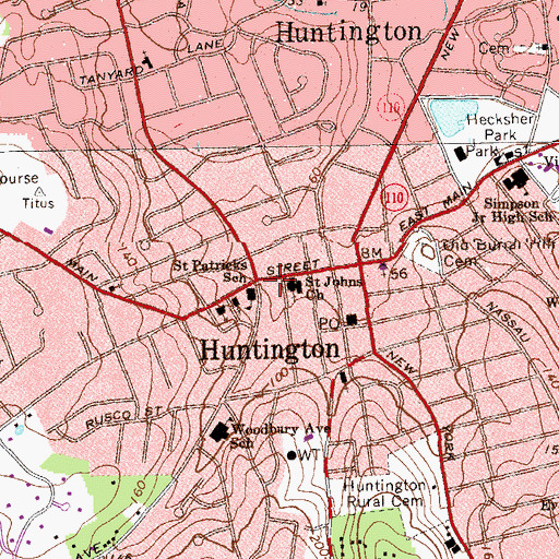 Topographic Map of Huntington Public Library, NY
