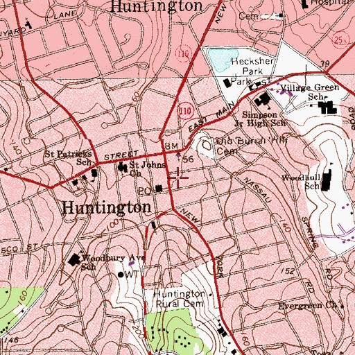Topographic Map of Huntington Theatre, NY
