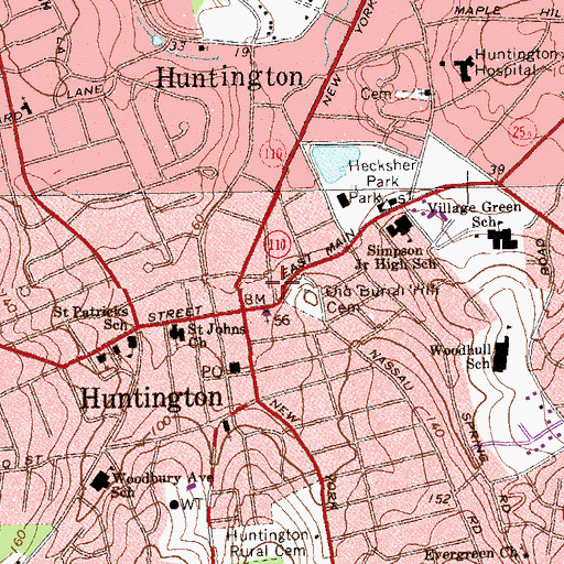 Topographic Map of Huntington Town Hall, NY