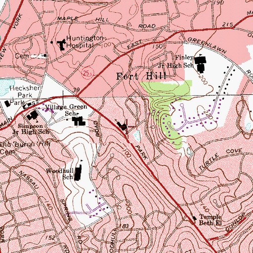 Topographic Map of Huntington Jewish Center, NY