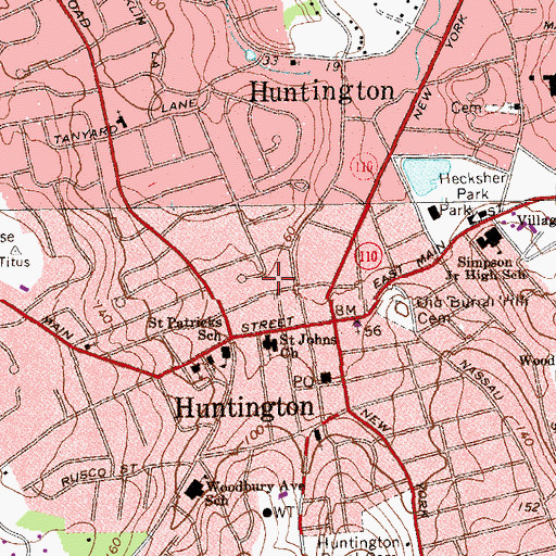 Topographic Map of Huntington Post Office, NY