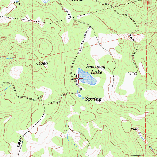 Topographic Map of Sweasey Lake, CA