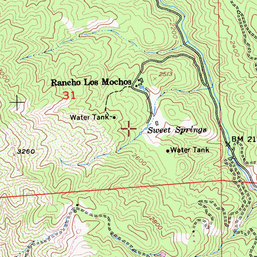 Topographic Map of Sweet Springs, CA