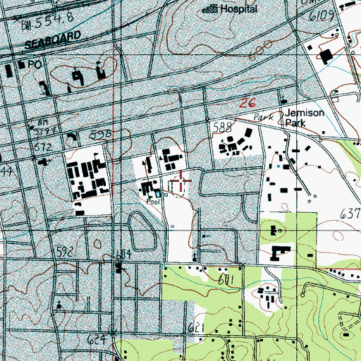 Topographic Map of Mary Dumas Stadium, AL