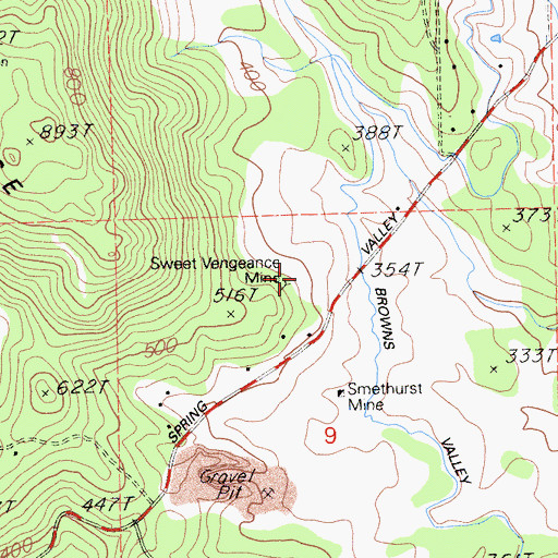 Topographic Map of Sweet Vengeance Mine, CA