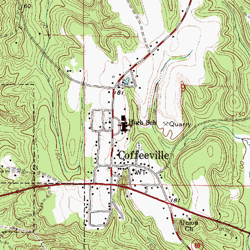 Topographic Map of Coffeeville High School, AL