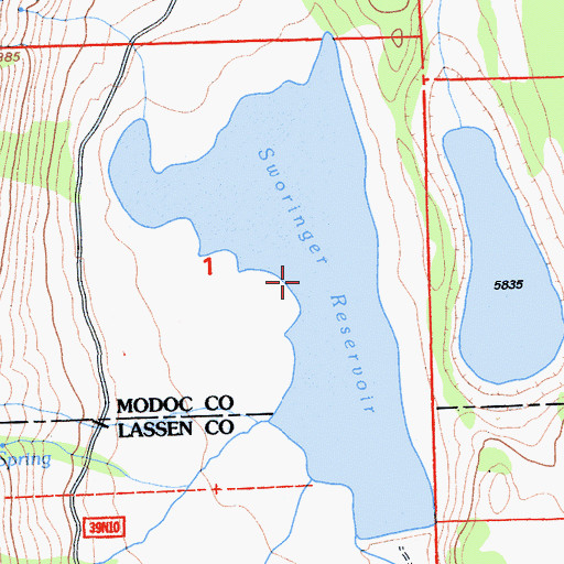 Topographic Map of Sworinger Reservoir, CA