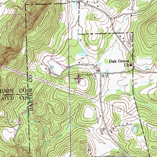 Topographic Map of Oak Grove Baptist Church Cemetery, GA