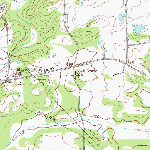 Topographic Map of Oak Grove United Methodist Church Cemetery, GA