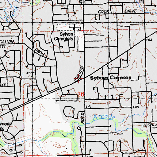 Topographic Map of Sylvan Corners, CA