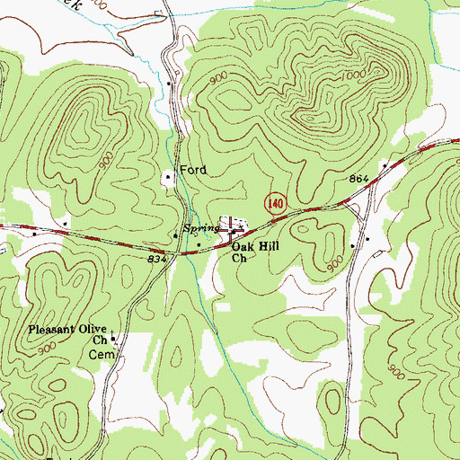 Topographic Map of Oak Hill Baptist Church Cemetery, GA