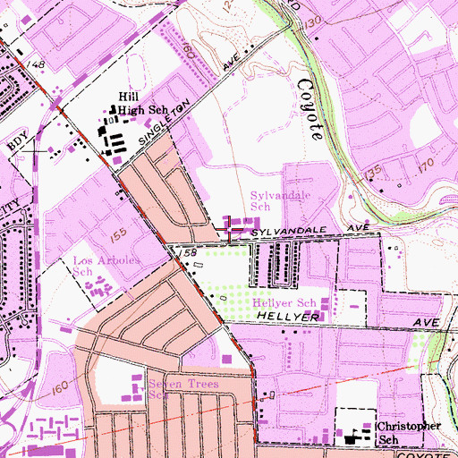Topographic Map of Sylvandale Junior High School, CA