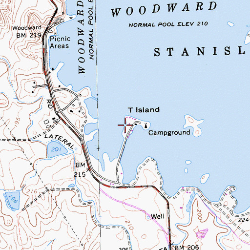 Topographic Map of T Island, CA