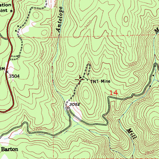 Topographic Map of T N T Mine, CA