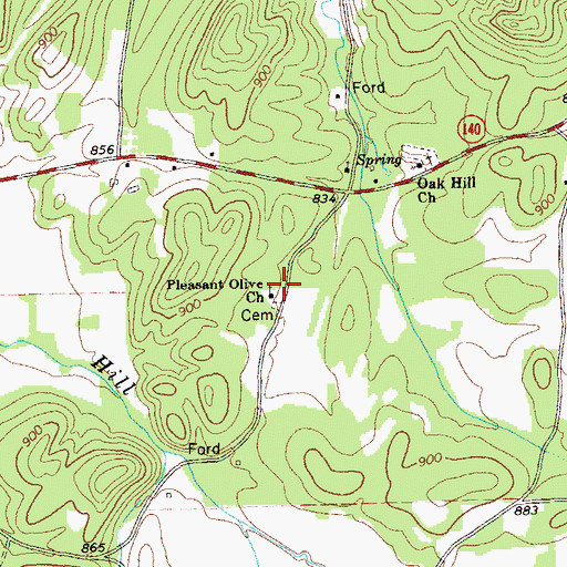 Topographic Map of Pleasant Olive Baptist Church Cemetery, GA
