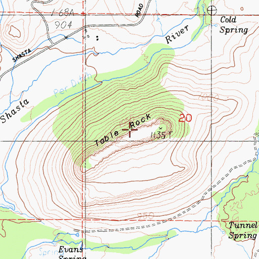 Topographic Map of Table Rock, CA