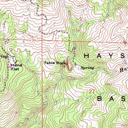 Topographic Map of Table Rock, CA