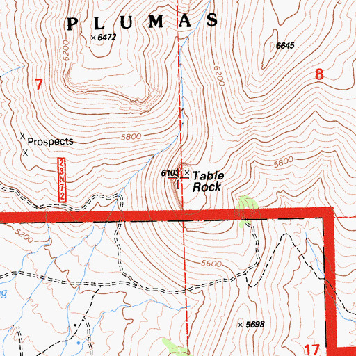 Topographic Map of Table Rock, CA