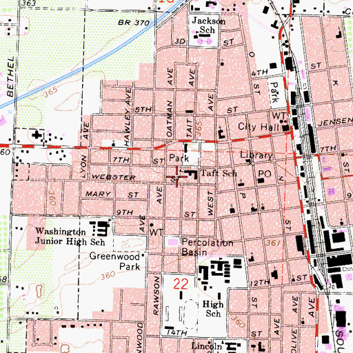 Topographic Map of Taft High School, CA