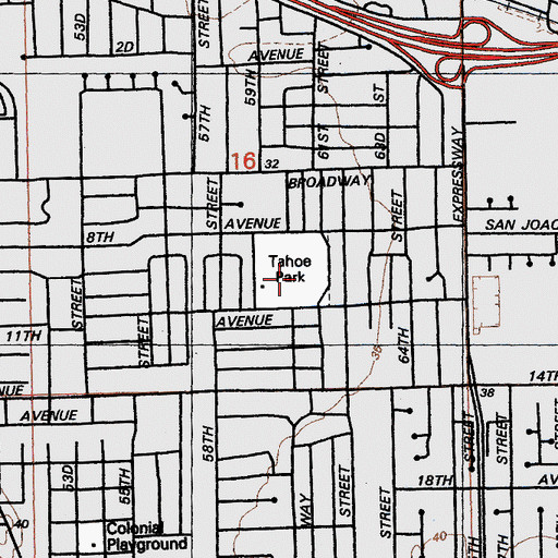 Topographic Map of Tahoe Park, CA