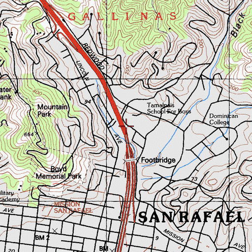 Topographic Map of Tamalpais School for Boys, CA