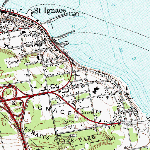 Topographic Map of Saint Ignace United Methodist Church, MI