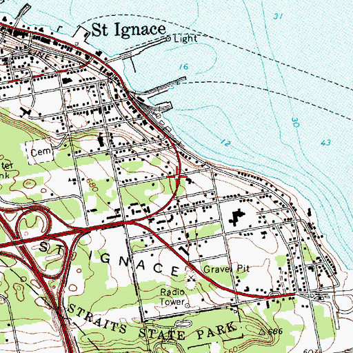 Topographic Map of Saint Ignace Library, MI