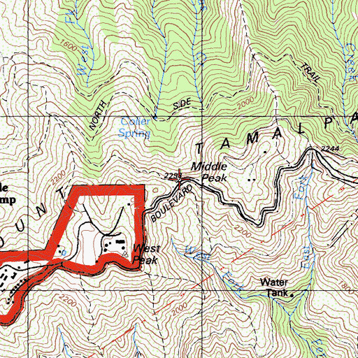 Topographic Map of Mount Tamalpais, CA