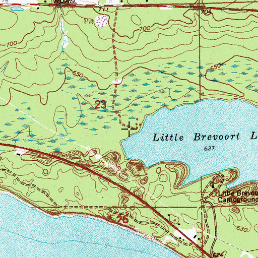 Topographic Map of Little Brevort Lake North State Forest Campground, MI