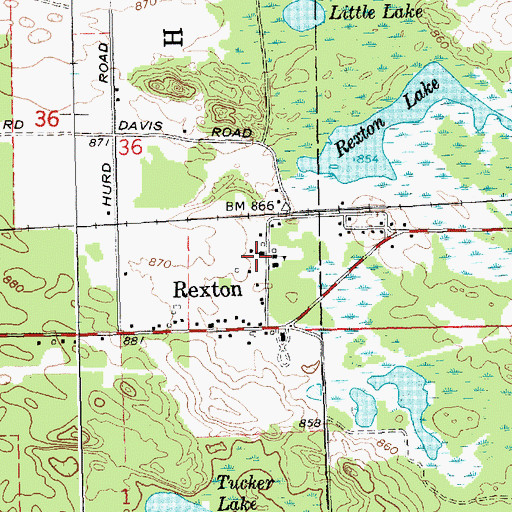 Topographic Map of Rexton Mennonite Church, MI