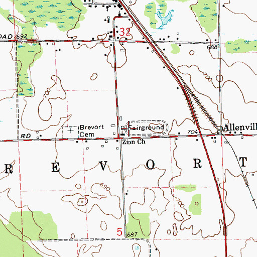 Topographic Map of Brevort Township Fairground, MI