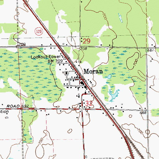 Topographic Map of Moran Post Office, MI