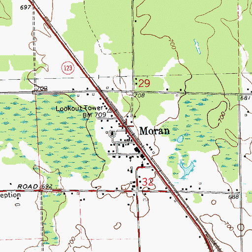 Topographic Map of Moran Station (historical), MI