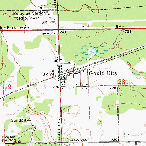 Topographic Map of Gould City Station, MI