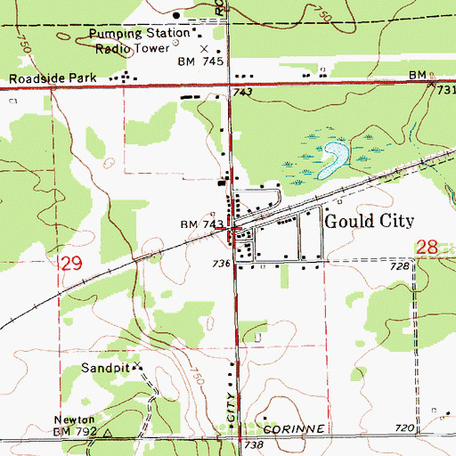 Topographic Map of Gould City Post Office, MI