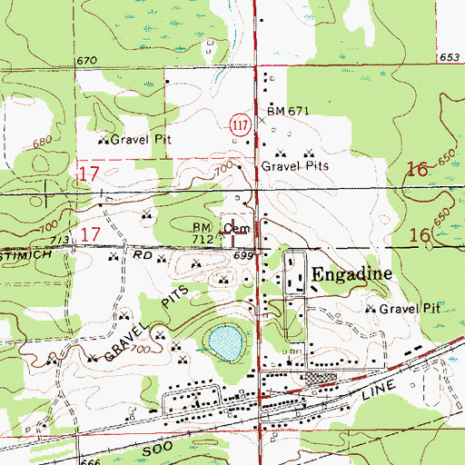 Topographic Map of Engadine Cemetery, MI