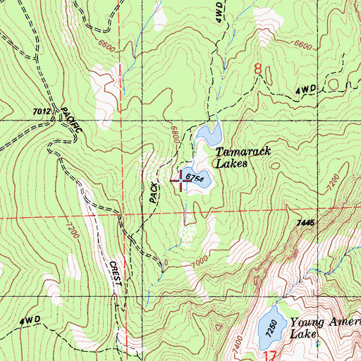 Topographic Map of Tamarack Lakes, CA