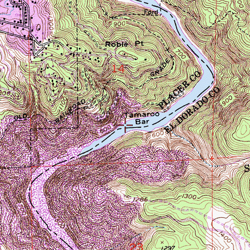 Topographic Map of Tamaroo Bar, CA