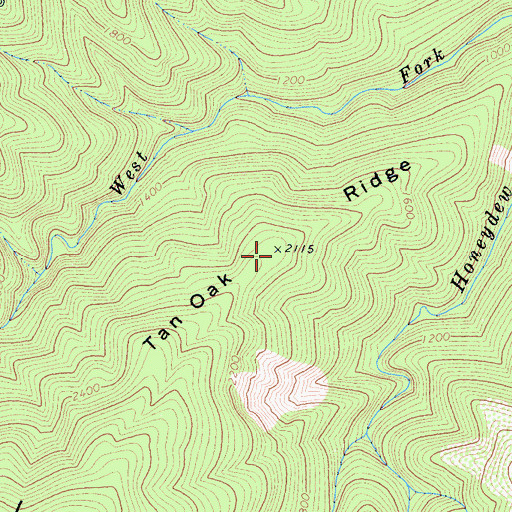 Topographic Map of Tan Oak Ridge, CA