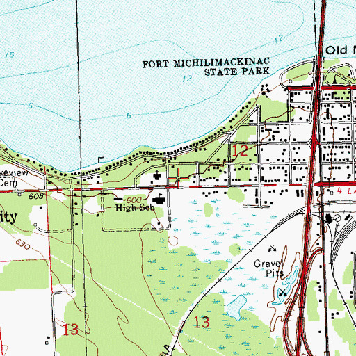 Topographic Map of Mackinaw Area Public Library, MI