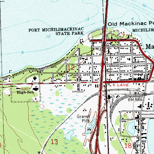 Topographic Map of Mackinaw City Bible Church Cemetery, MI