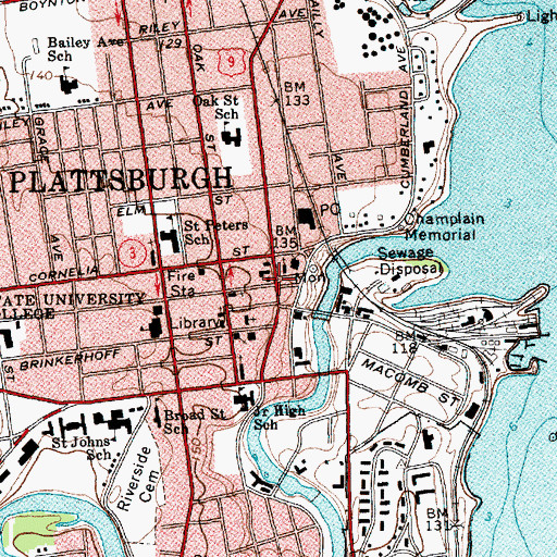 Topographic Map of Clinton County Courthouse, NY