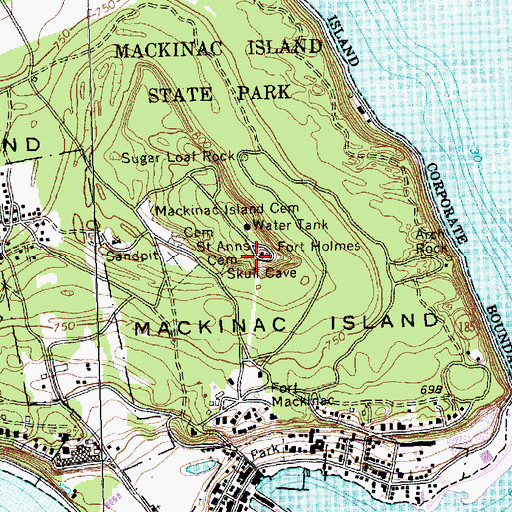 Topographic Map of Fort Holmes Historical Marker, MI