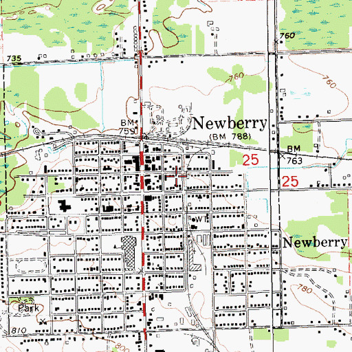 Topographic Map of Newberry Post Office, MI