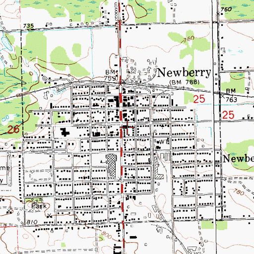 Topographic Map of Newberry Fire Department, MI