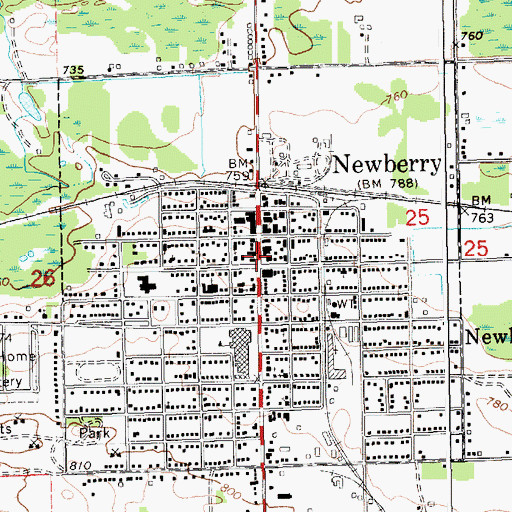 Topographic Map of Newberry State Bank Historical Marker, MI