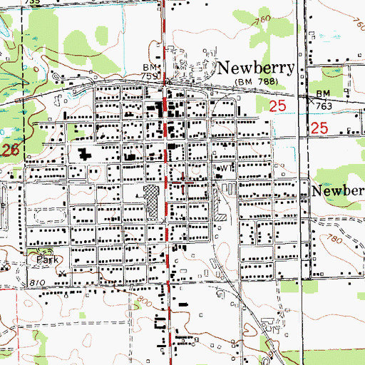 Topographic Map of First Baptist Church, MI