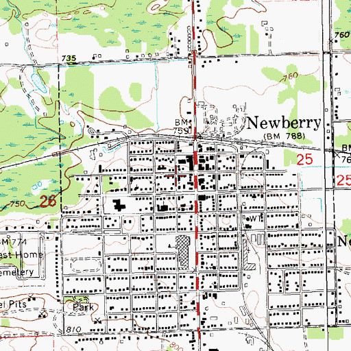 Topographic Map of First Presbyterian Church, MI