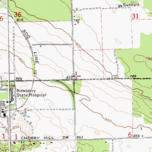 Topographic Map of Living Water Assembly of God Church, MI
