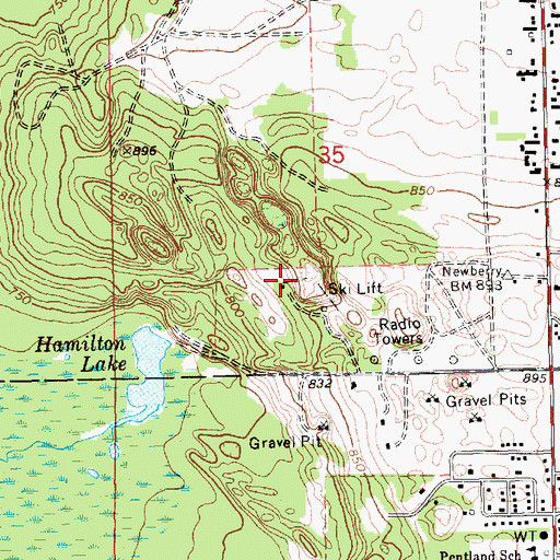 Topographic Map of Big Valley Ski Area, MI